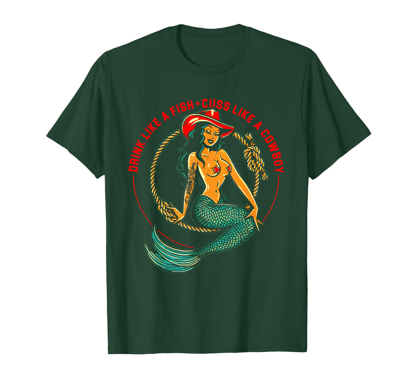 Drink Like A Fish Cuss Like A Cowboy - Cowgirl Mermaid T-Shirt