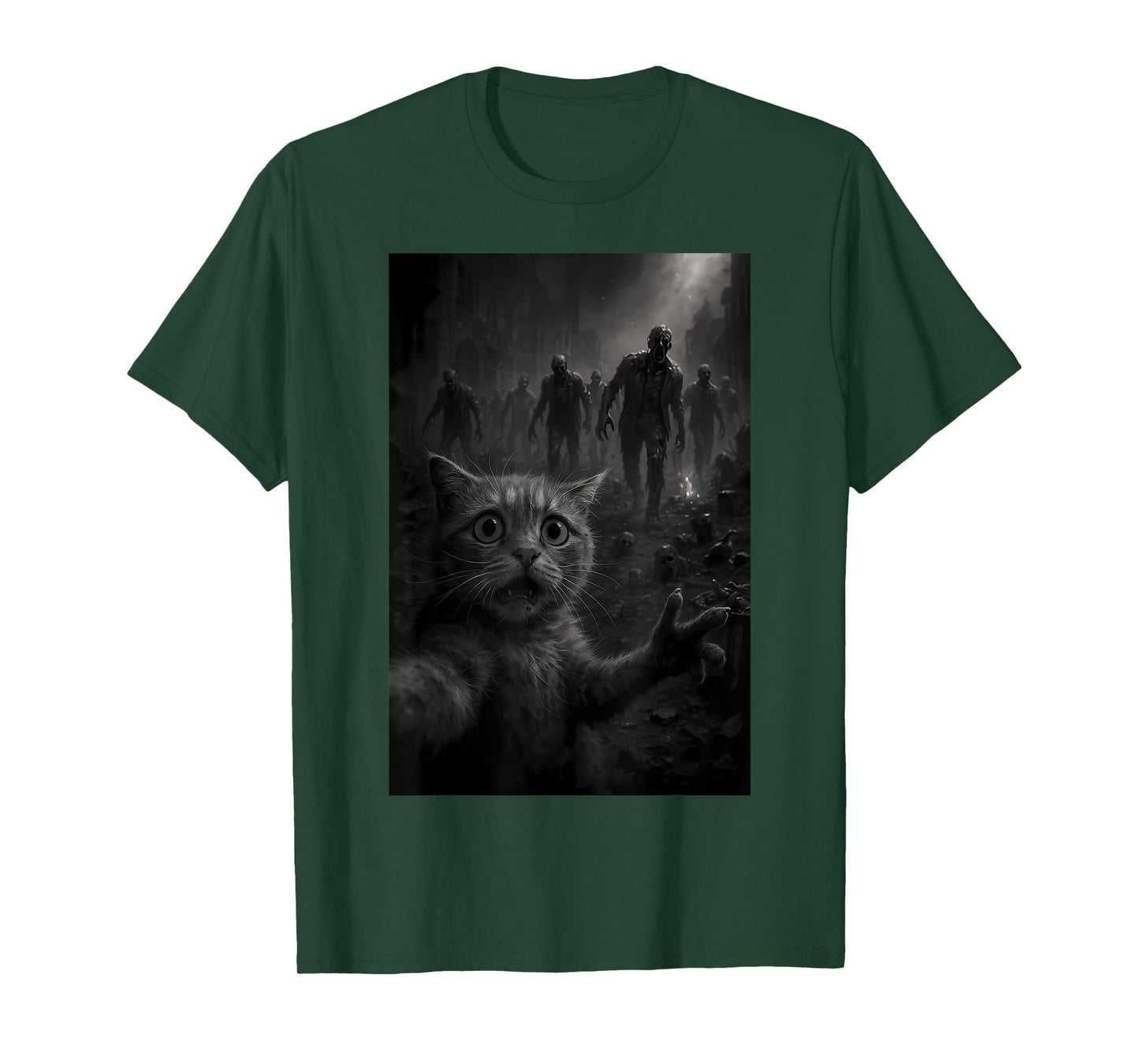 Funny Cat Selfie Top With Zombie Apocalypse T-Shirt for Men Women