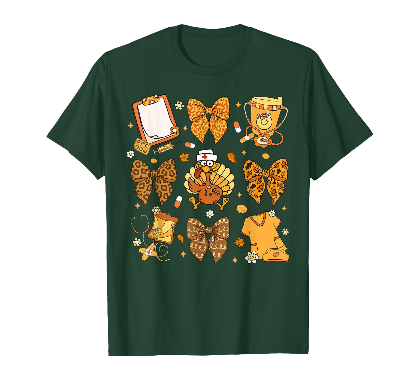 Thanksgiving Nurse Turkey Coquette Bow Autumn Men Women Kids T-Shirt