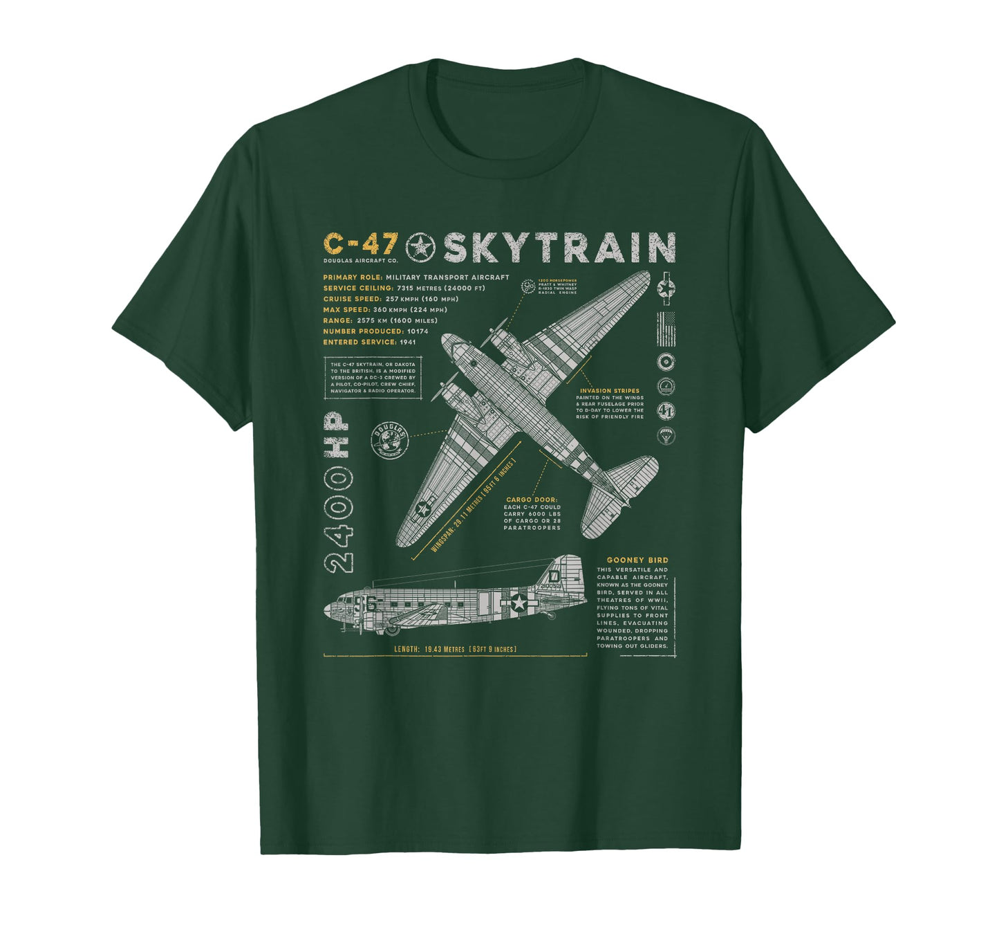 C-47 Skytrain | C47 Douglas Dakota WWII Transport Aircraft T-Shirt