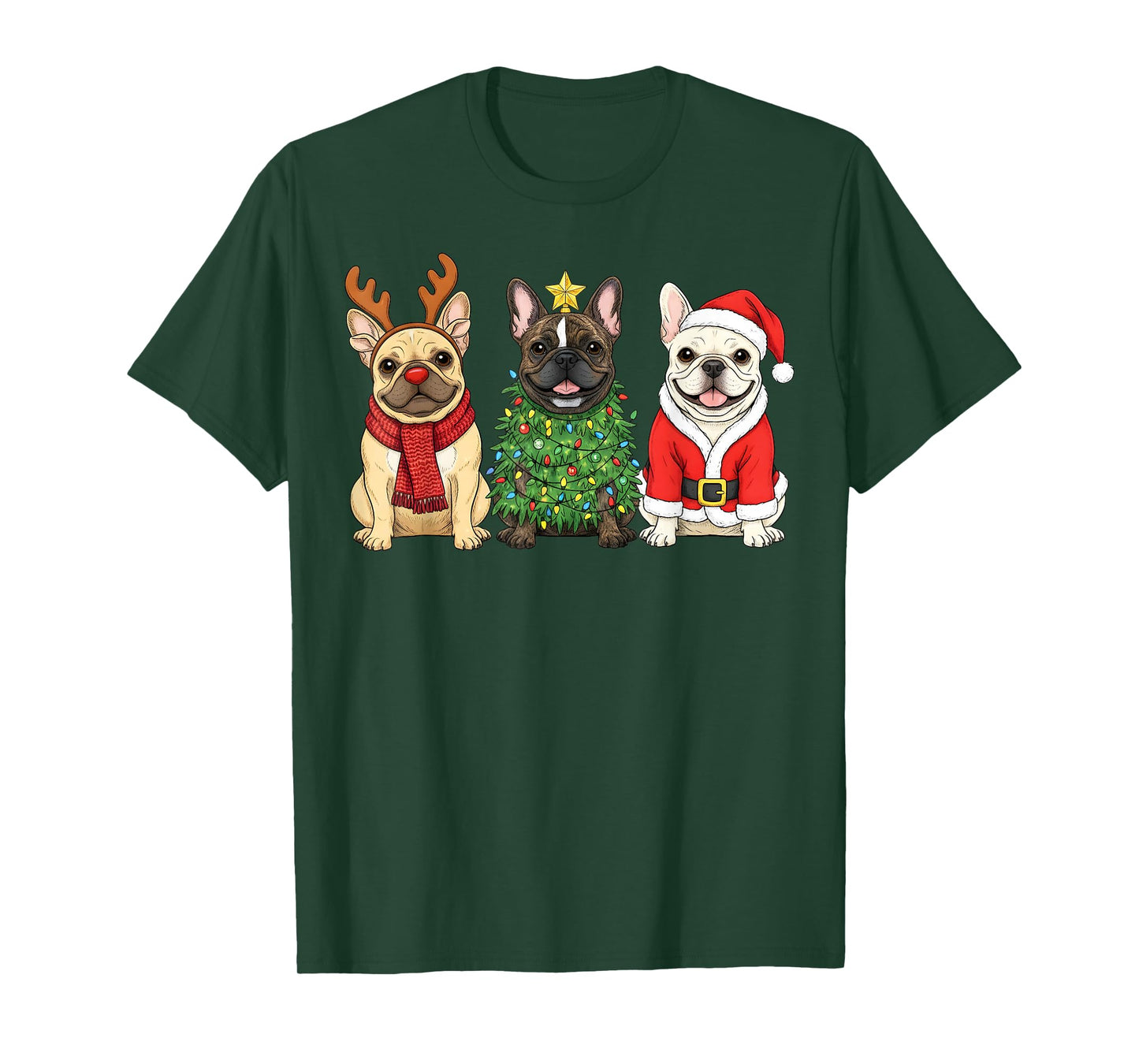 Retro Christmas French Bulldog Santa Reindeer Dog Lover T-Shirt