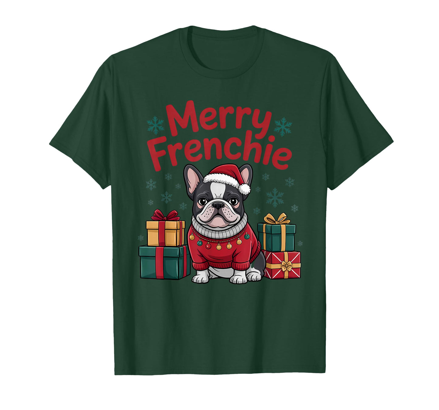 Merry Frenchie Christmas Cute Dog French Bulldog Santa Hat T-Shirt