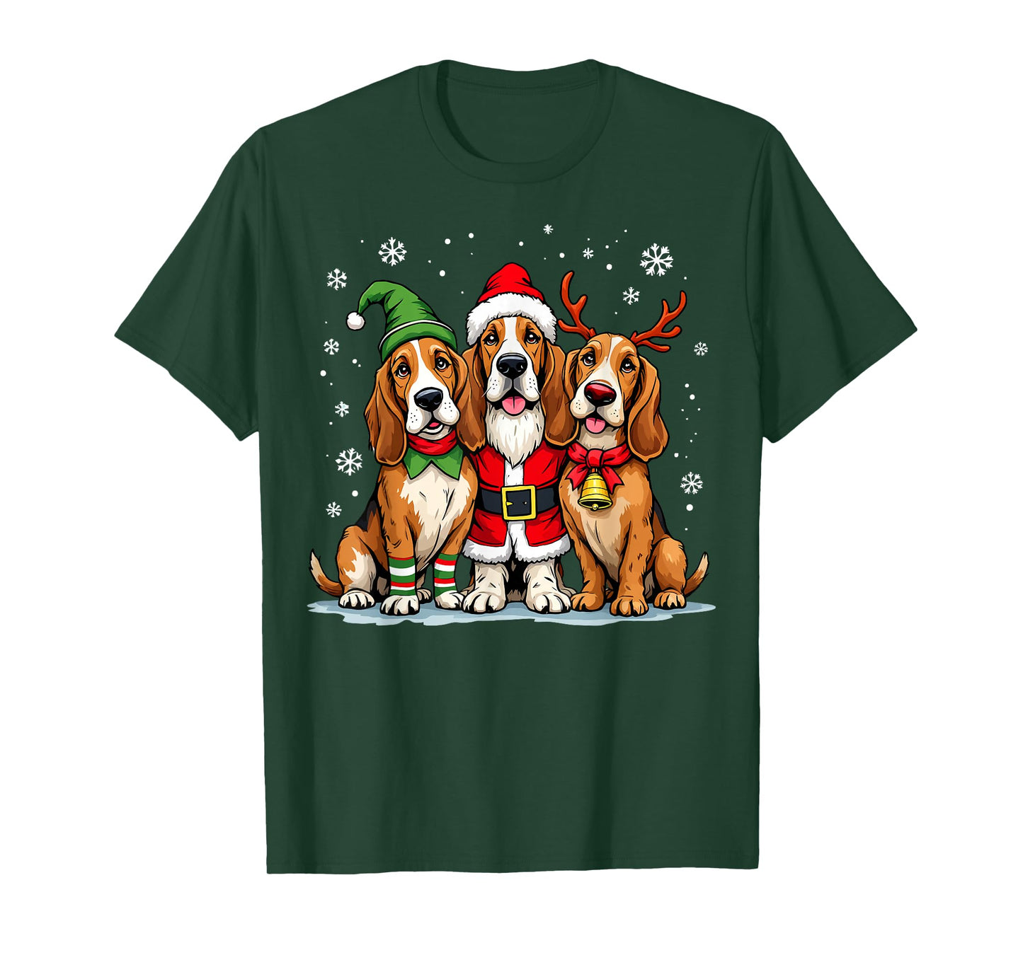 Basset Hound Christmas Dogs Funny Santa Reindeer Elf Holiday T-Shirt