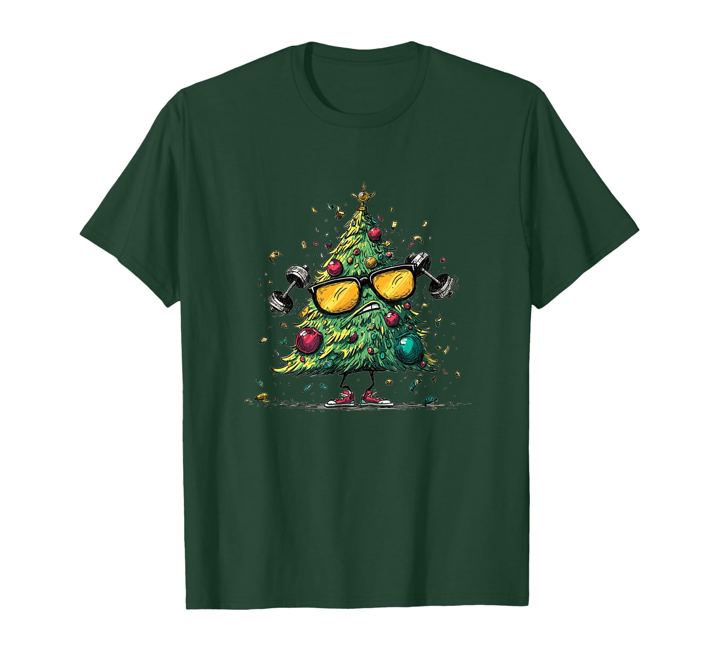 Funny Festive Tree in Sport Look for Gym and Christmas Fans T-Shirt