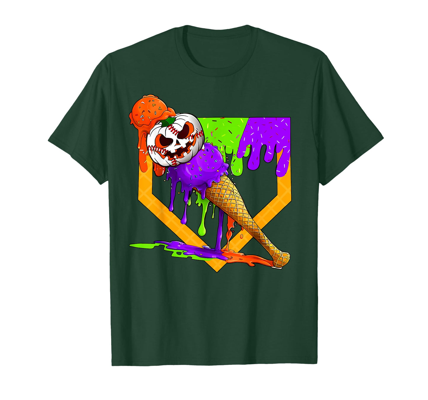 Baseball Ice Cream Cone Drip Home Plate Dripping Halloween T-Shirt