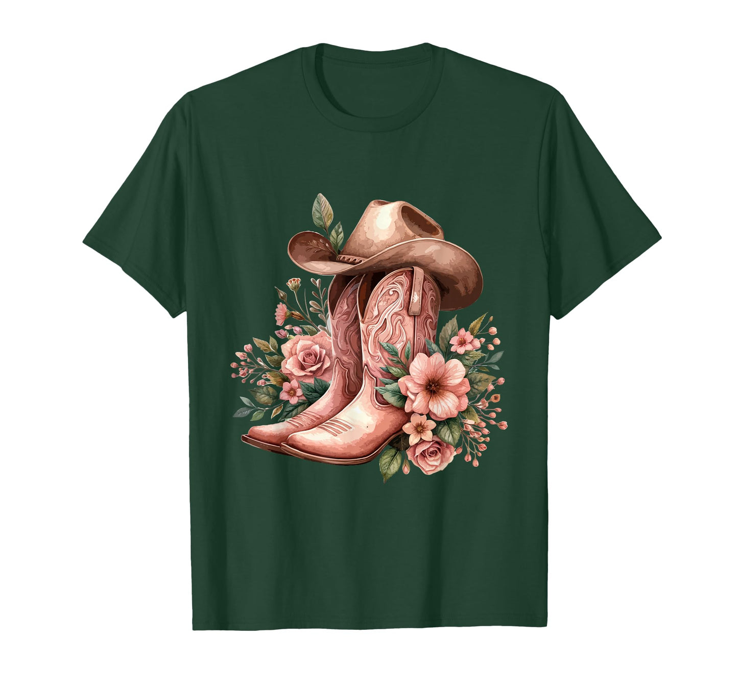 Boho Watercolor Cowgirl Boots Hat Floral Boots Western Boots T-Shirt