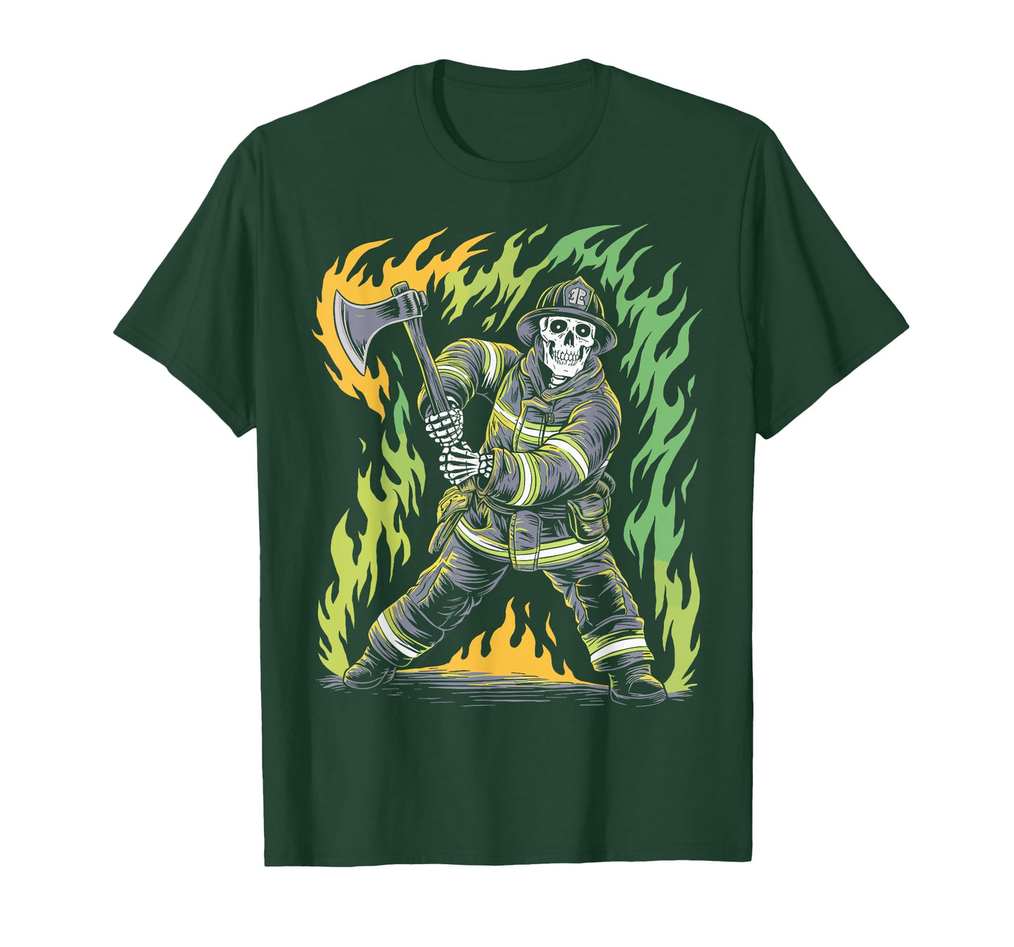 Skeleton Firefighting Lovers Spooky Halloween Firefighter T-Shirt