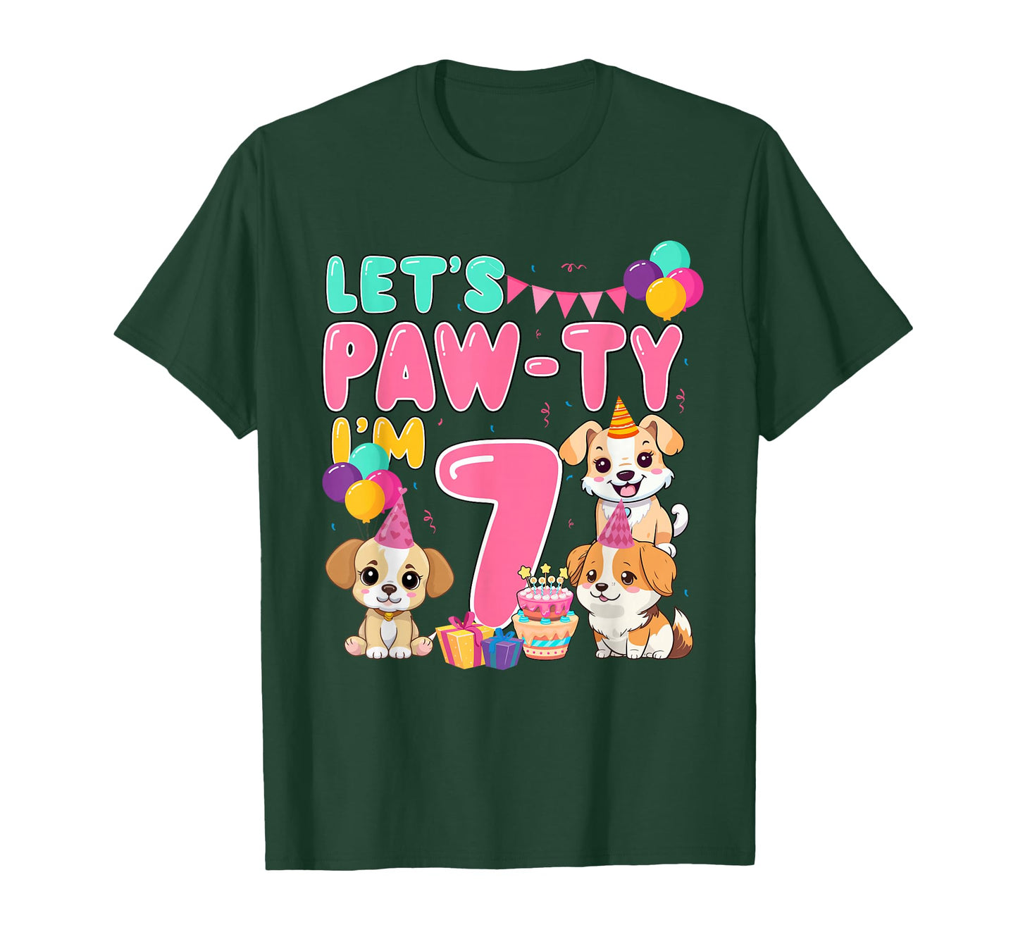 Let's Pawty I'm 7 Year Old Dog Theme Birthday Party T-Shirt