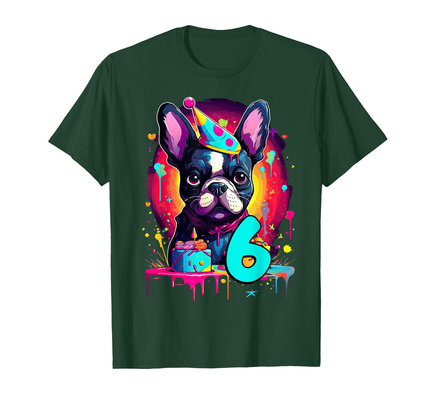 French Bulldog Dog 6th Birthday Themed Party 6 Years Old Men Women Kids T-Shirt