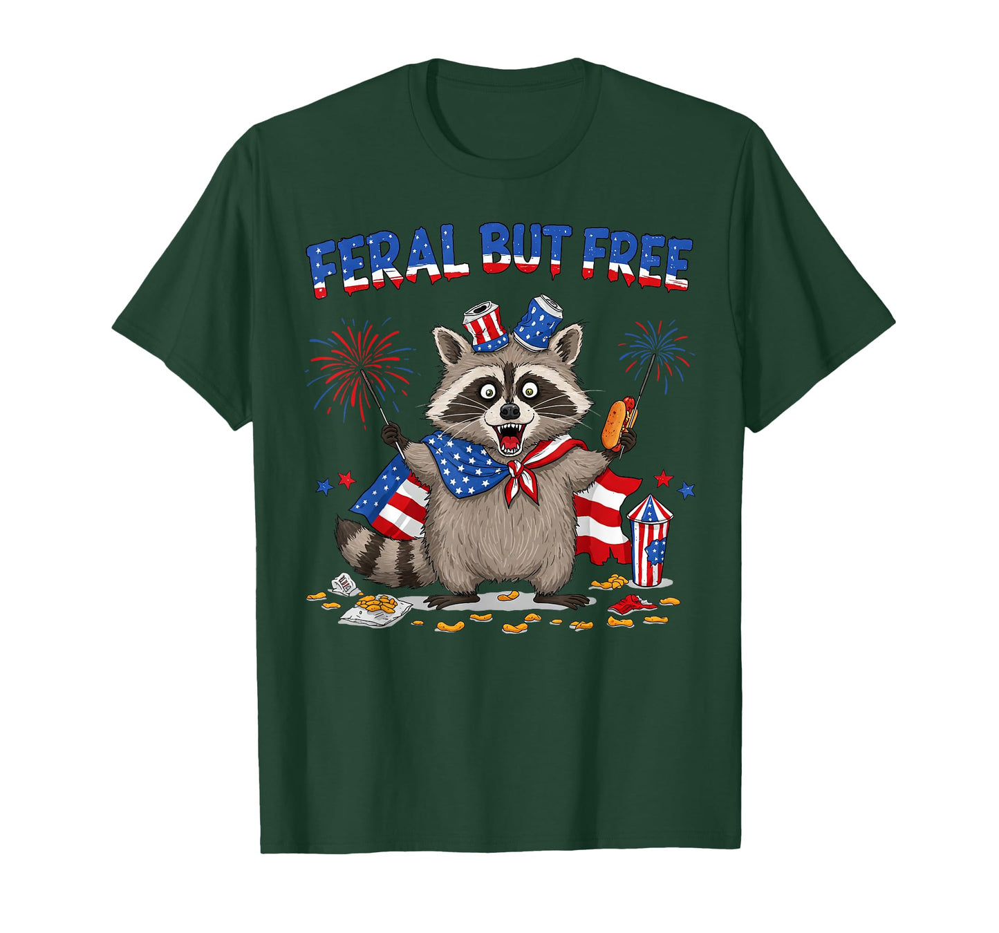 Patriotic Raccoon 4th of July American Flag Men Women Kids T-Shirt