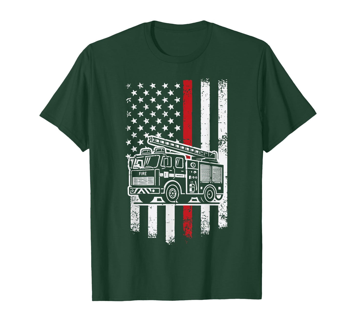 Firefighter Truck US Flag Red Line Fireman Men Women Kids T-Shirt