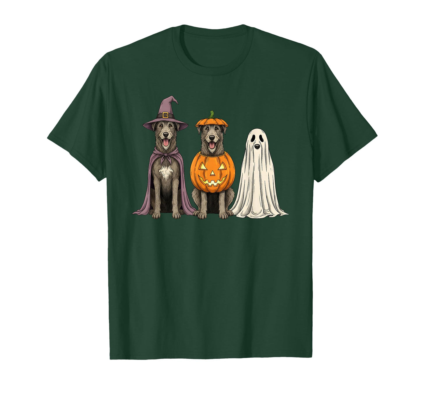 Spooky Ghost Irish Wolfhound Pumpkin Halloween Dog Lover T-Shirt