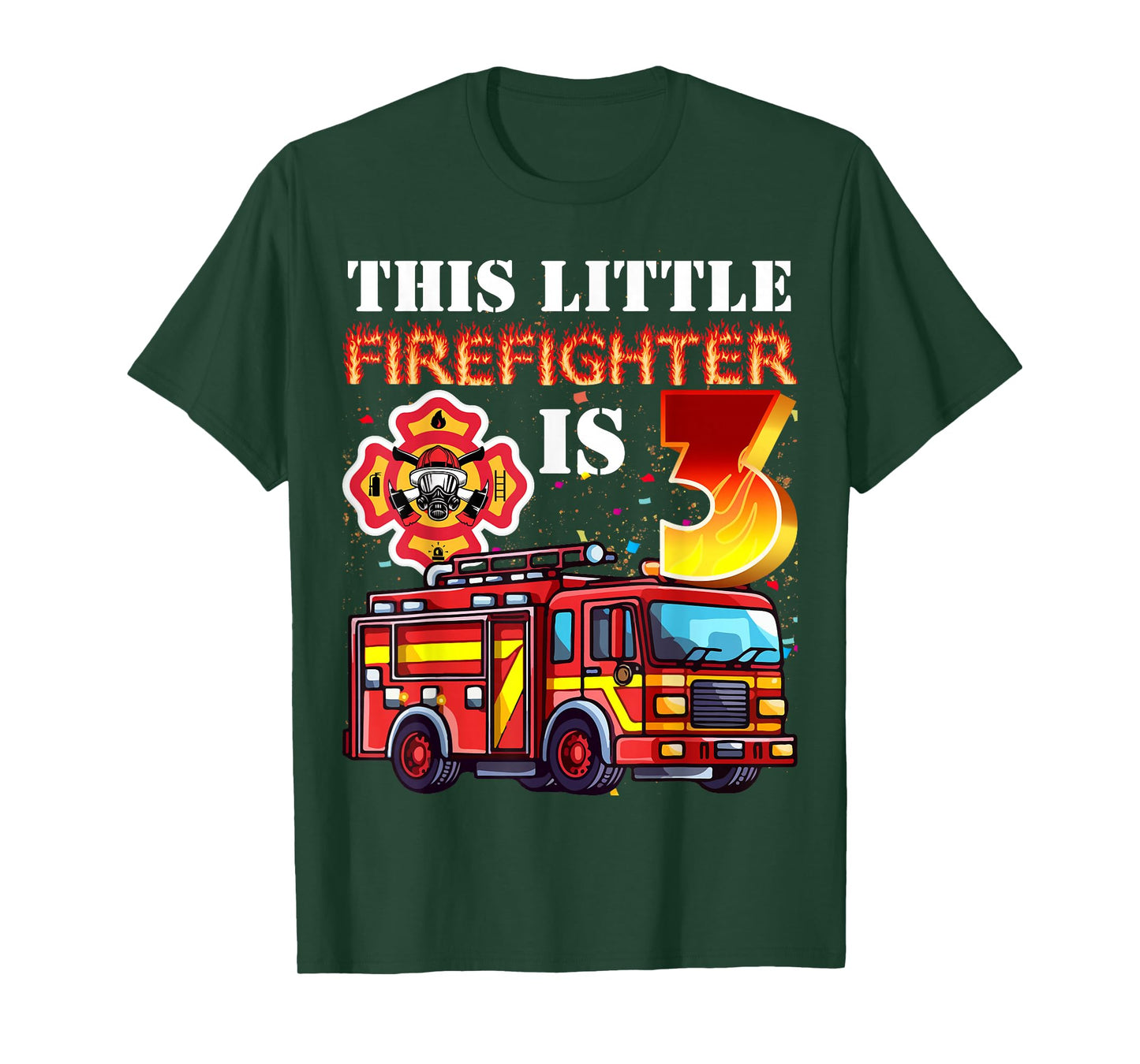 Kids 3 Year Old Firefighter Birthday Party Fire Truck 3rd T-Shirt