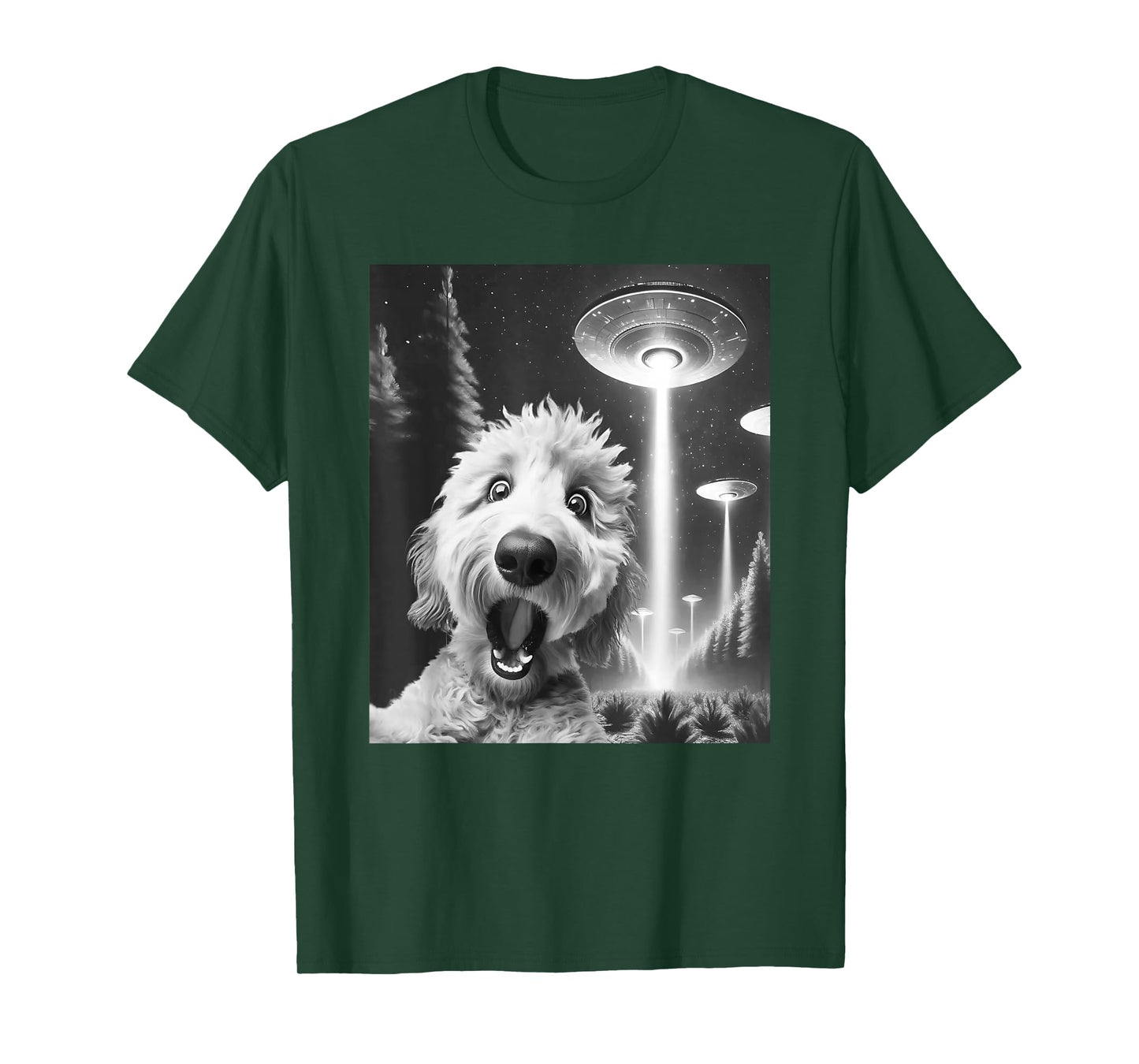 Funny Goldendoodle Alien UFO Taking a Selfie Dog Mom Dad T-Shirt