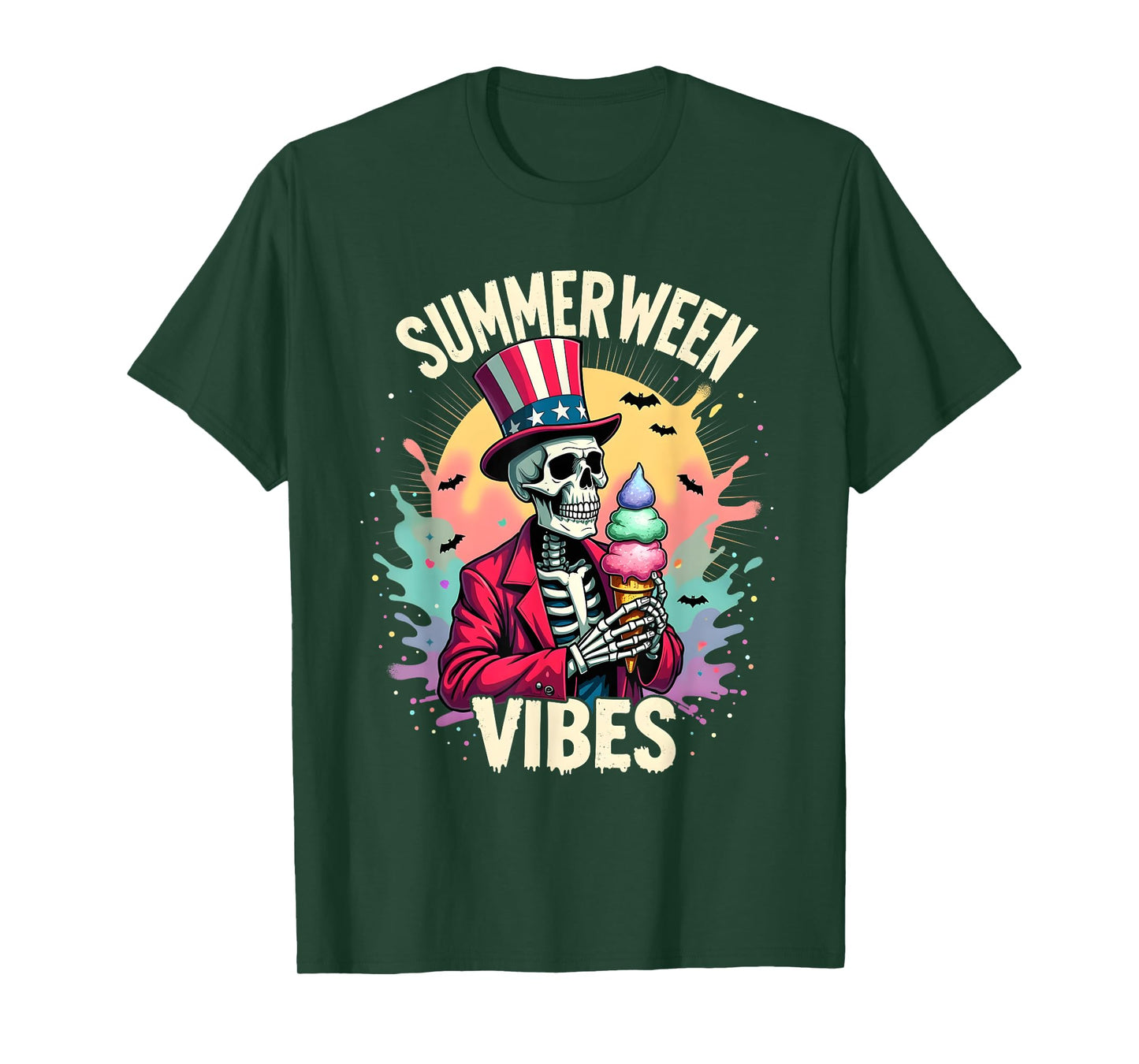 Summerween Skeleton Ice Cream Patriotic Creepy Cool T-Shirt
