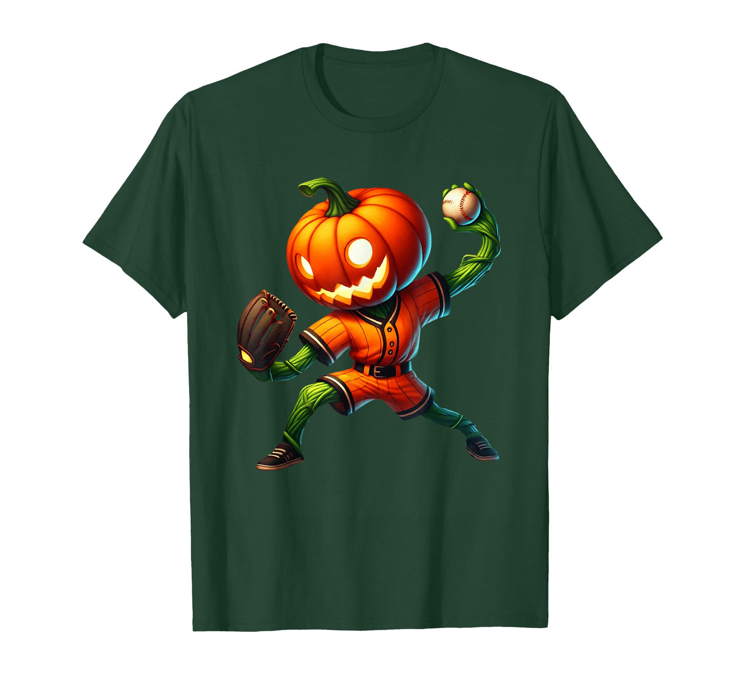 Funny Pumpkin Head Baseball Pitcher Halloween Costume Tee T-Shirt