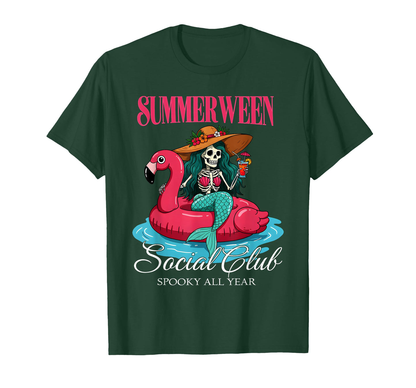 Summerween Social Club Spooky All Year Skeleton Mermaid T-Shirt