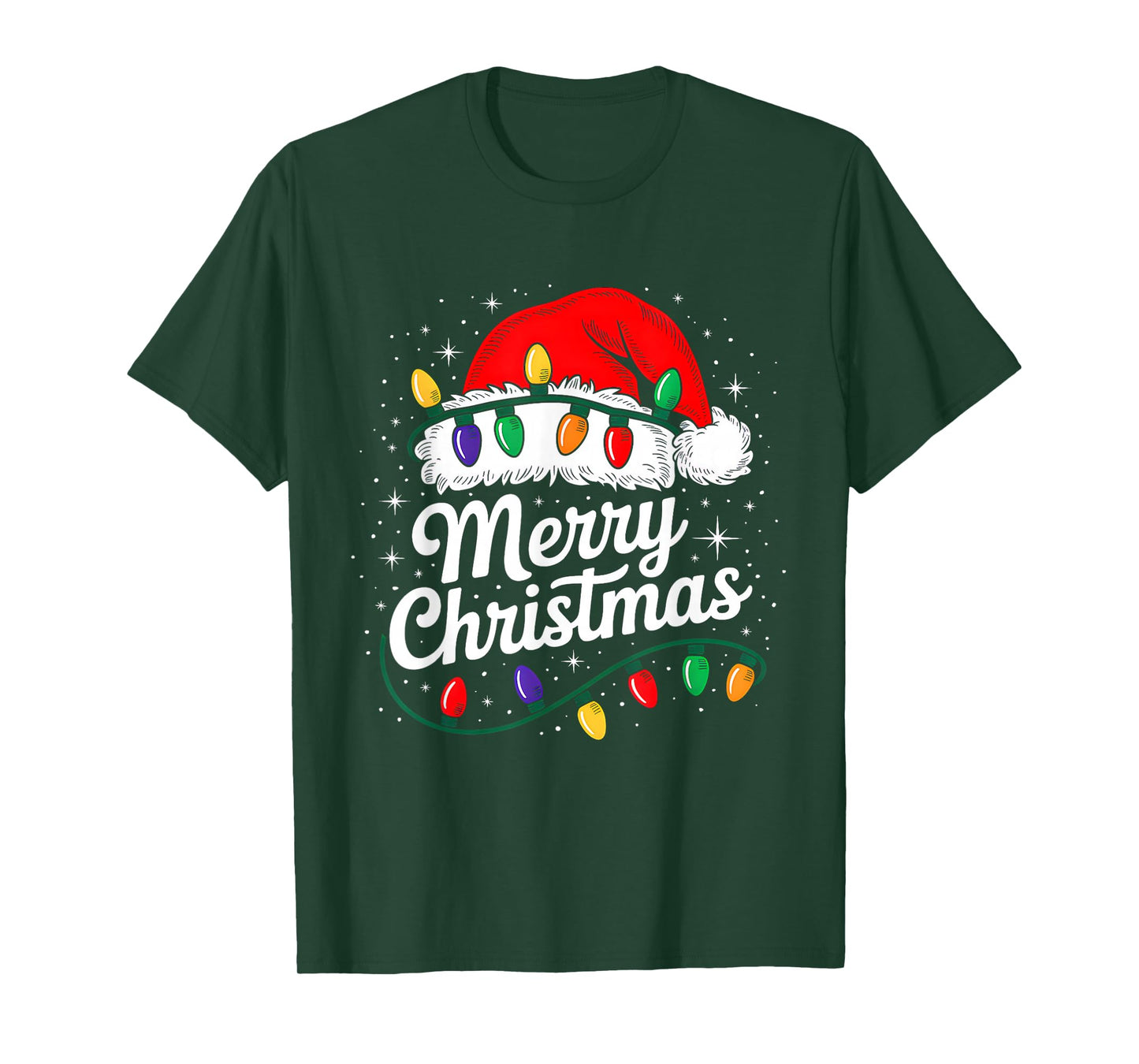 Merry Christmas Lights Red Santa Hat Xmas Family Men Women T-Shirt