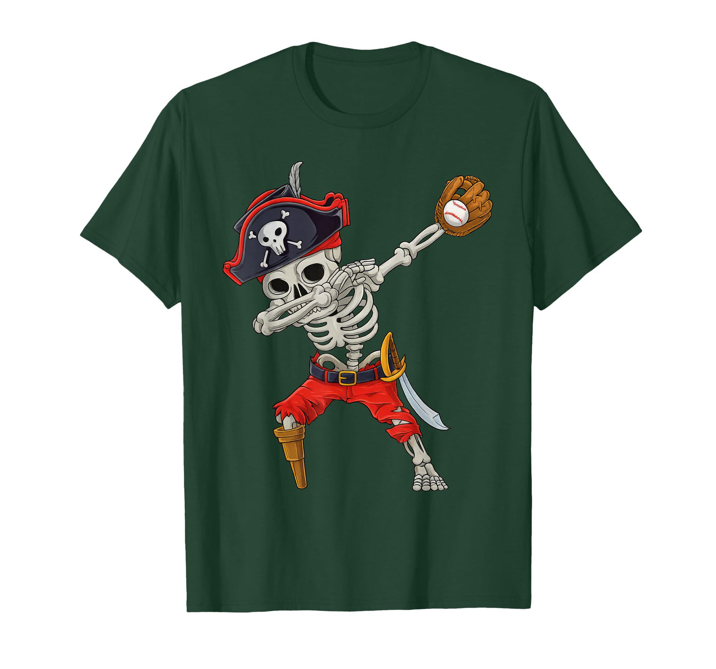 Dabbing Skeleton Pirate Baseball Funny Halloween Sports Kids T-Shirt