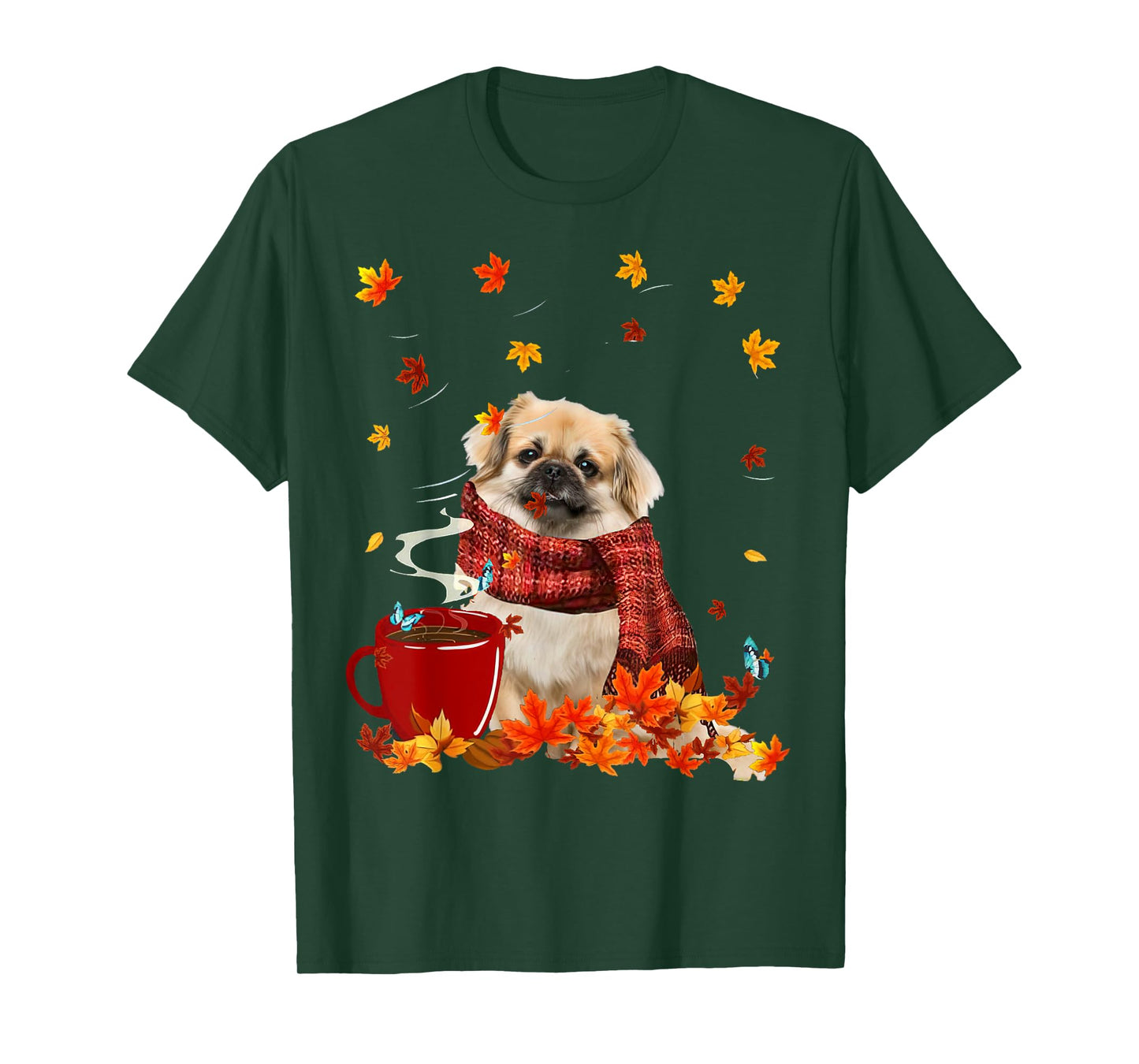 Tibetan Spaniel Fall Red Scarf Autumn Leaf For Dog Lover Men Women T-Shirt