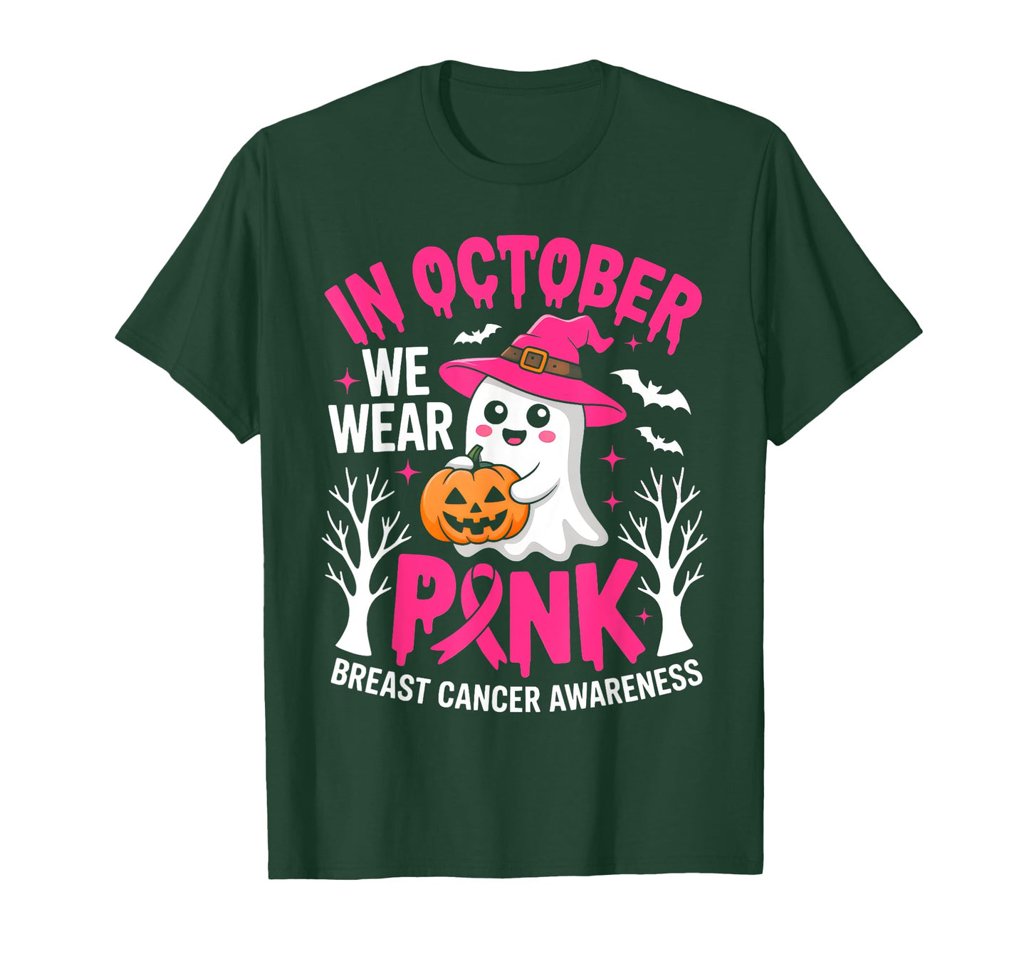 In October We Wear Pink Shirt Women Halloween Breast Cancer T-Shirt