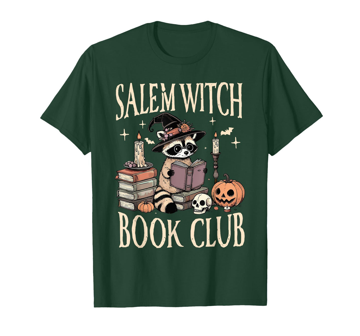 Salem WItch Book Club Halloween Raccoon Witch Reading Book T-Shirt