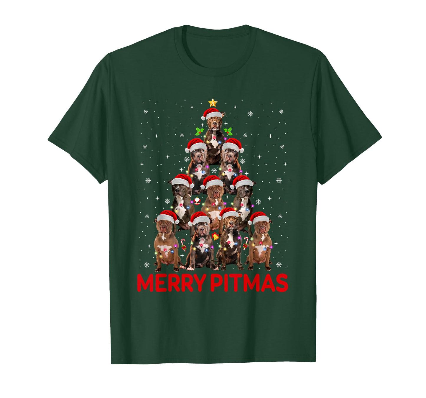 Merry Pitmas Pitbull Dog Christmas Tree Funny Xmas Dog Lover T-Shirt