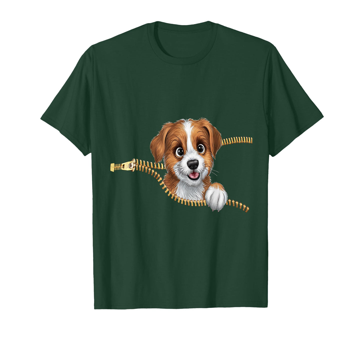 Cute Dog in Pocket Funny Zipper Pocket Graphic Design Puppy T-Shirt