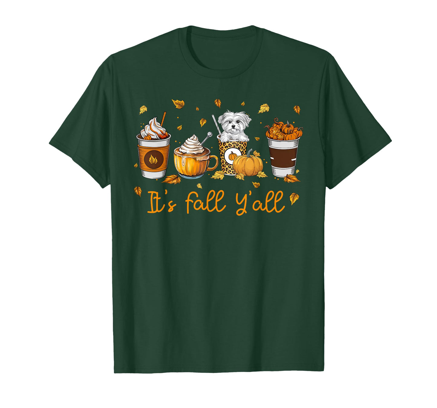 Its Fall Y’all Maltese Dog Coffee Pumpkin Spice Latte Autumn T-Shirt