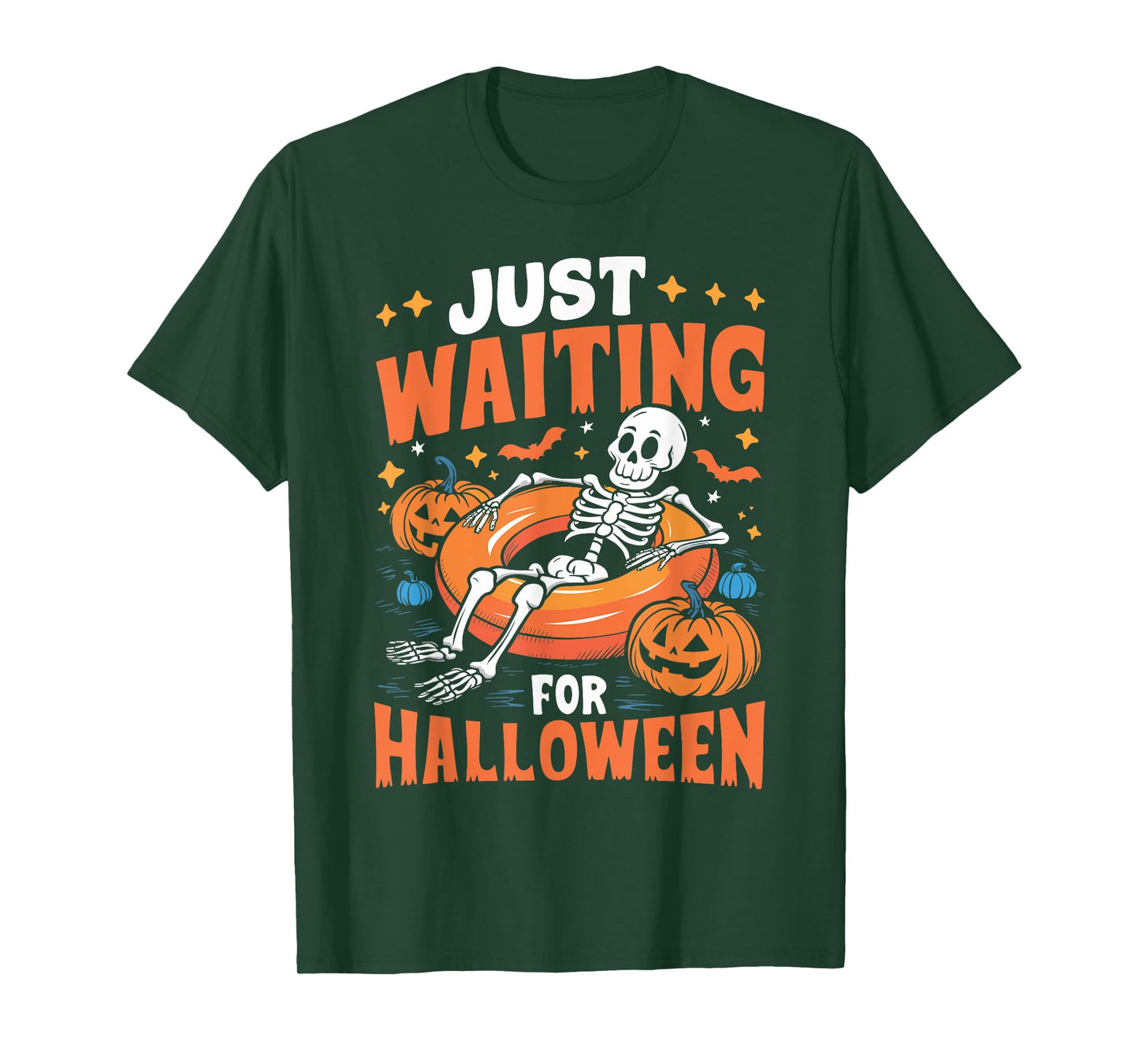 Just Waiting for Halloween Spooky Skeleton Summer Halloween T-Shirt