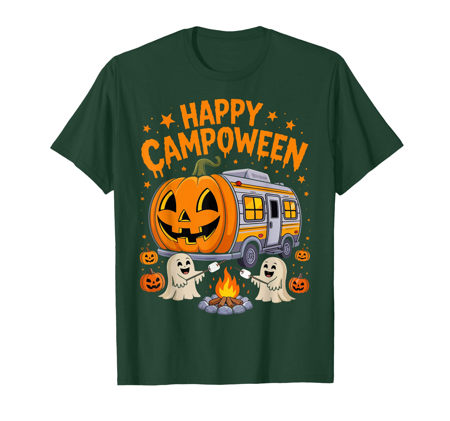Happy Camp-O-Ween Halloween Camping Ghosts Campfires Retro T-Shirt