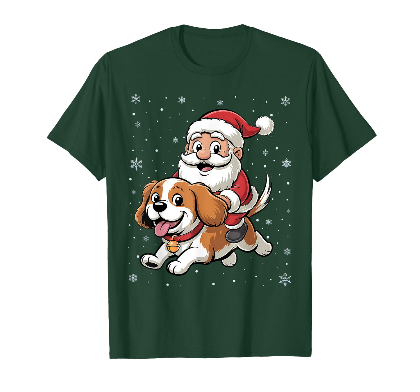 Santa Claus Riding Cavalier King Charles Spaniel Dog Xmas T-Shirt
