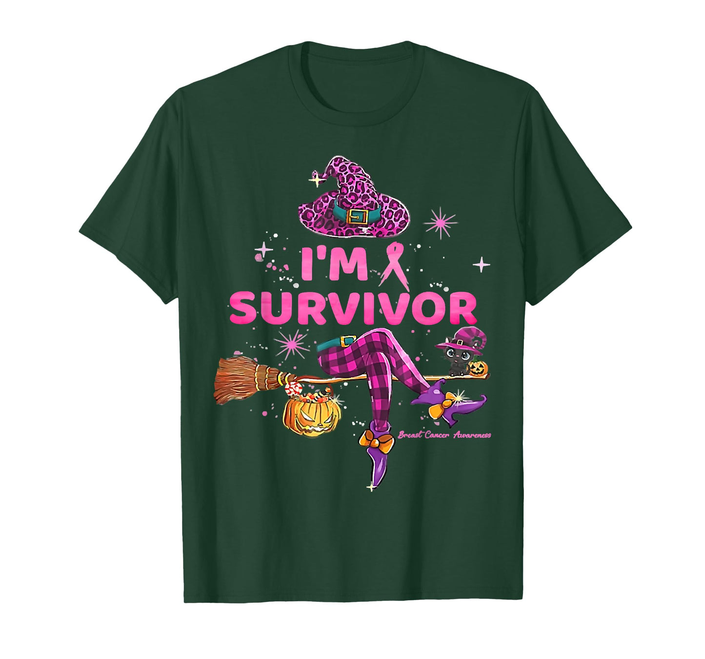 Retro Witch I'm A Survivor Halloween Breast Cancer Outfit T-Shirt