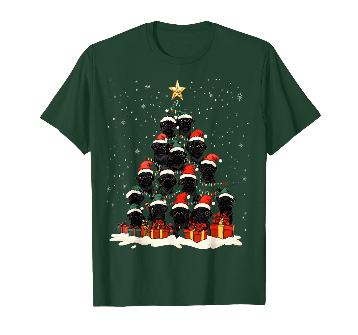 Black Pug Christmas Tree Dog Santa Xmas Merry Dogmas T-Shirt