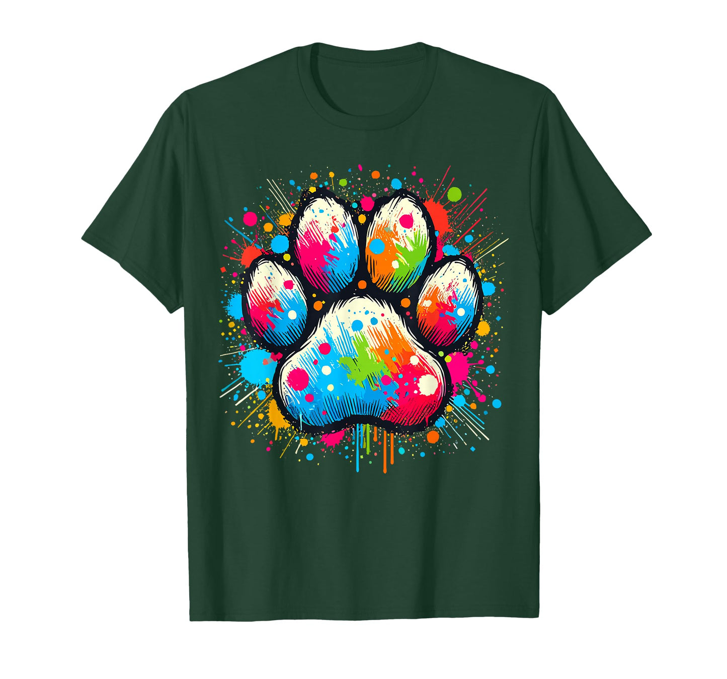 Dog Paw Lover Print Colorful Paw Dog T-Shirt, Unisex-Adults & Kids, Black, Small, Short Sleeve, Crew Neck, Classic Fit