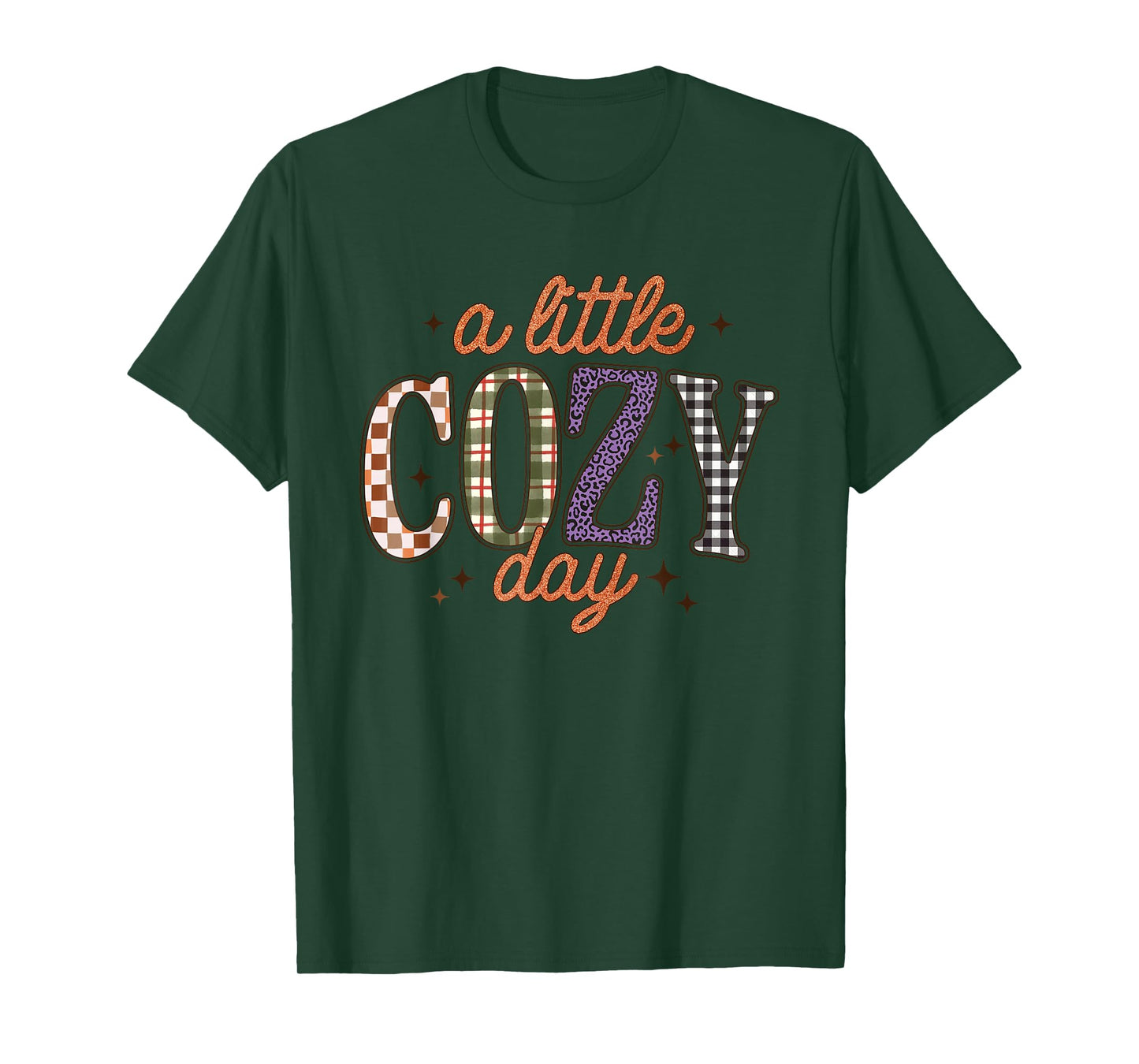 A Little Cozy Day Retro Plaid Leopard Checkered Fall Relax T-Shirt