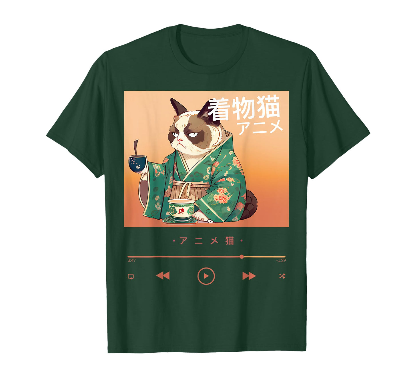Cute Anime Cat in Colorful Japanese Outfit Men Women Kids T-Shirt