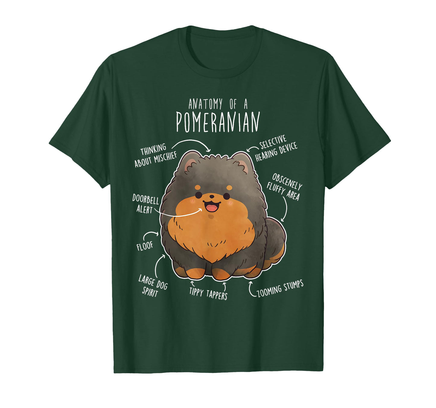 Black and Tan Pomeranian Dog Anatomy, Funny Cute Pet Pom Mom T-Shirt