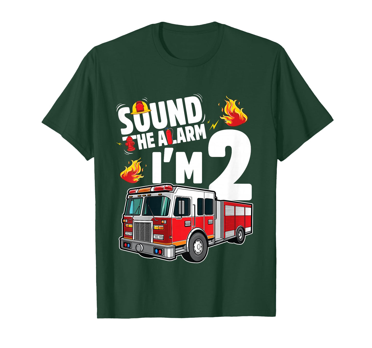 Fire Truck 2nd Birthday Boy Firefighter 2 Year Old T-Shirt