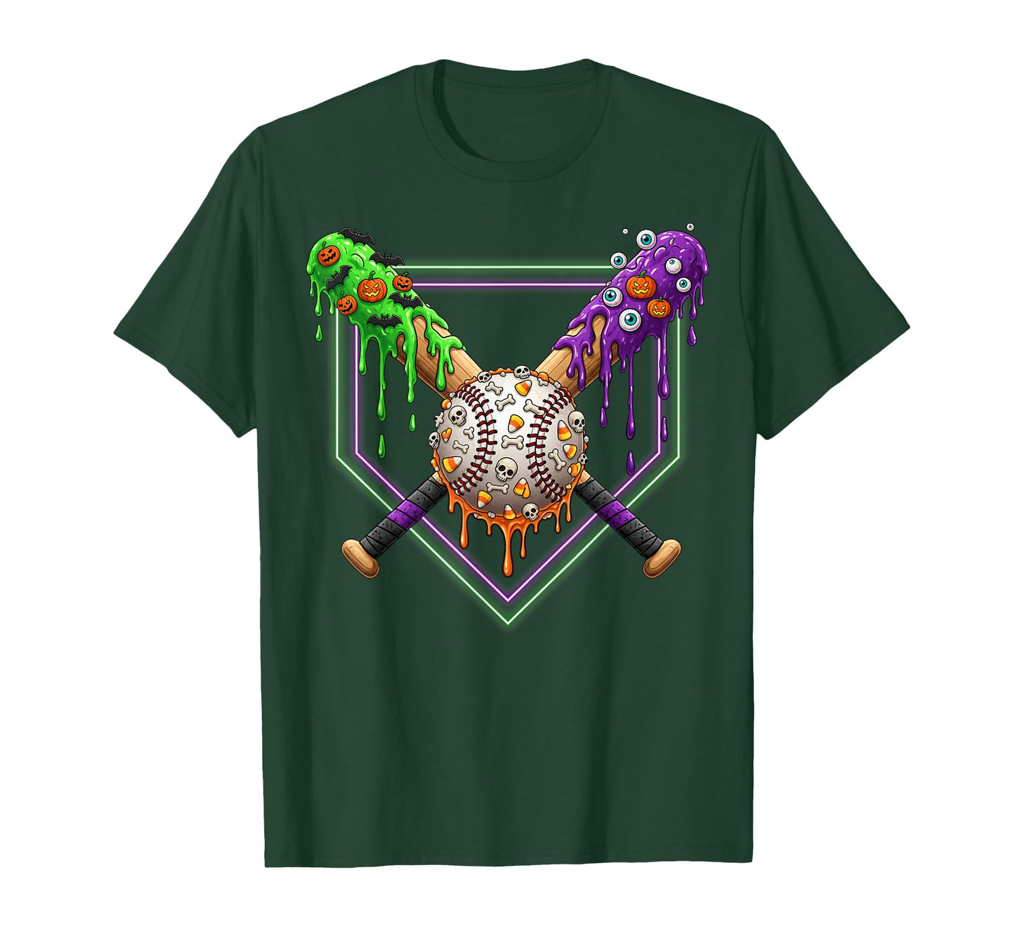 Spooky Baseball Ice Cream Drip Home Plate Dripping Halloween T-Shirt