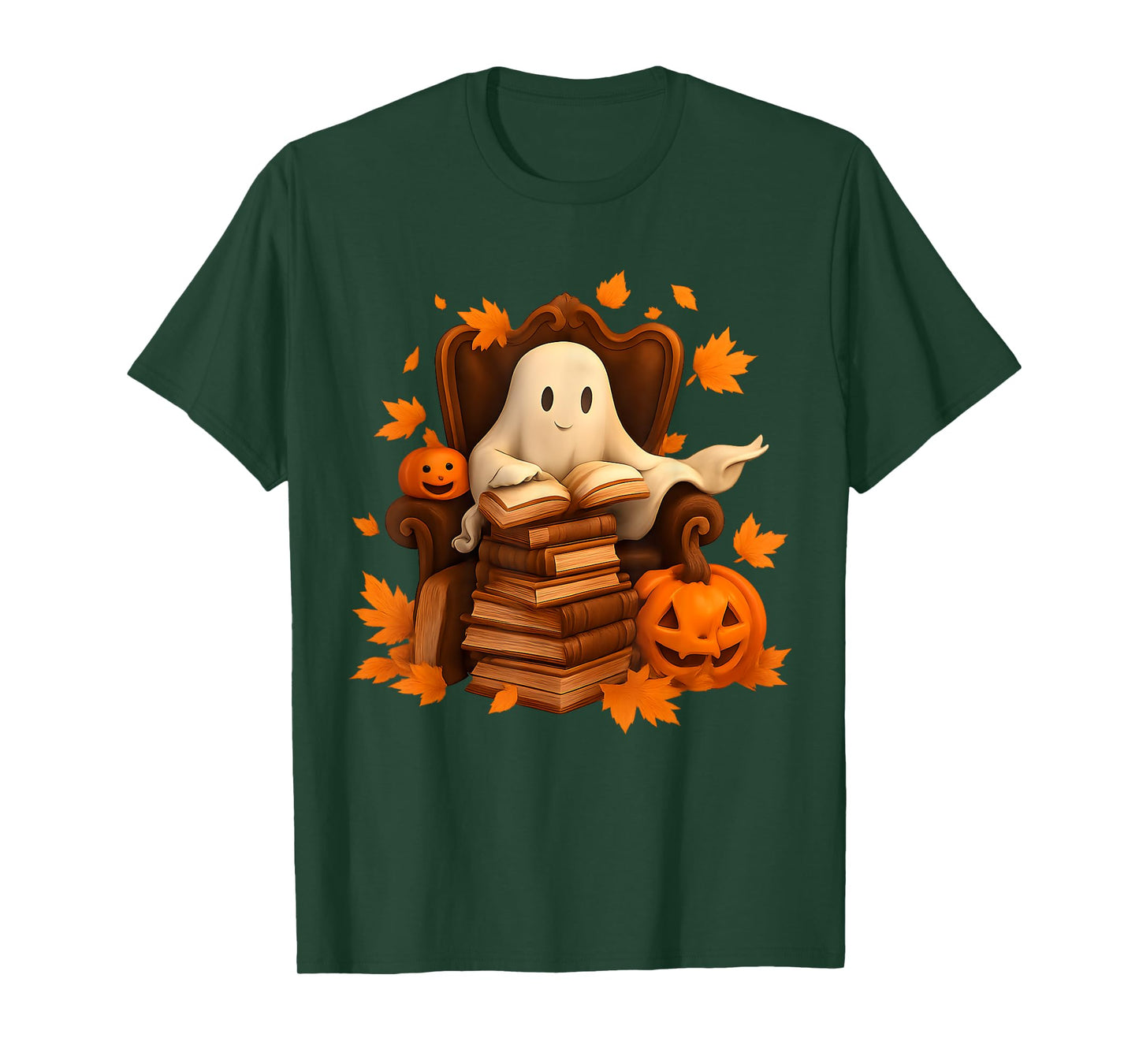 Vintage Ghost Book Reading Pumpkin Gothic Halloween Teachers T-Shirt