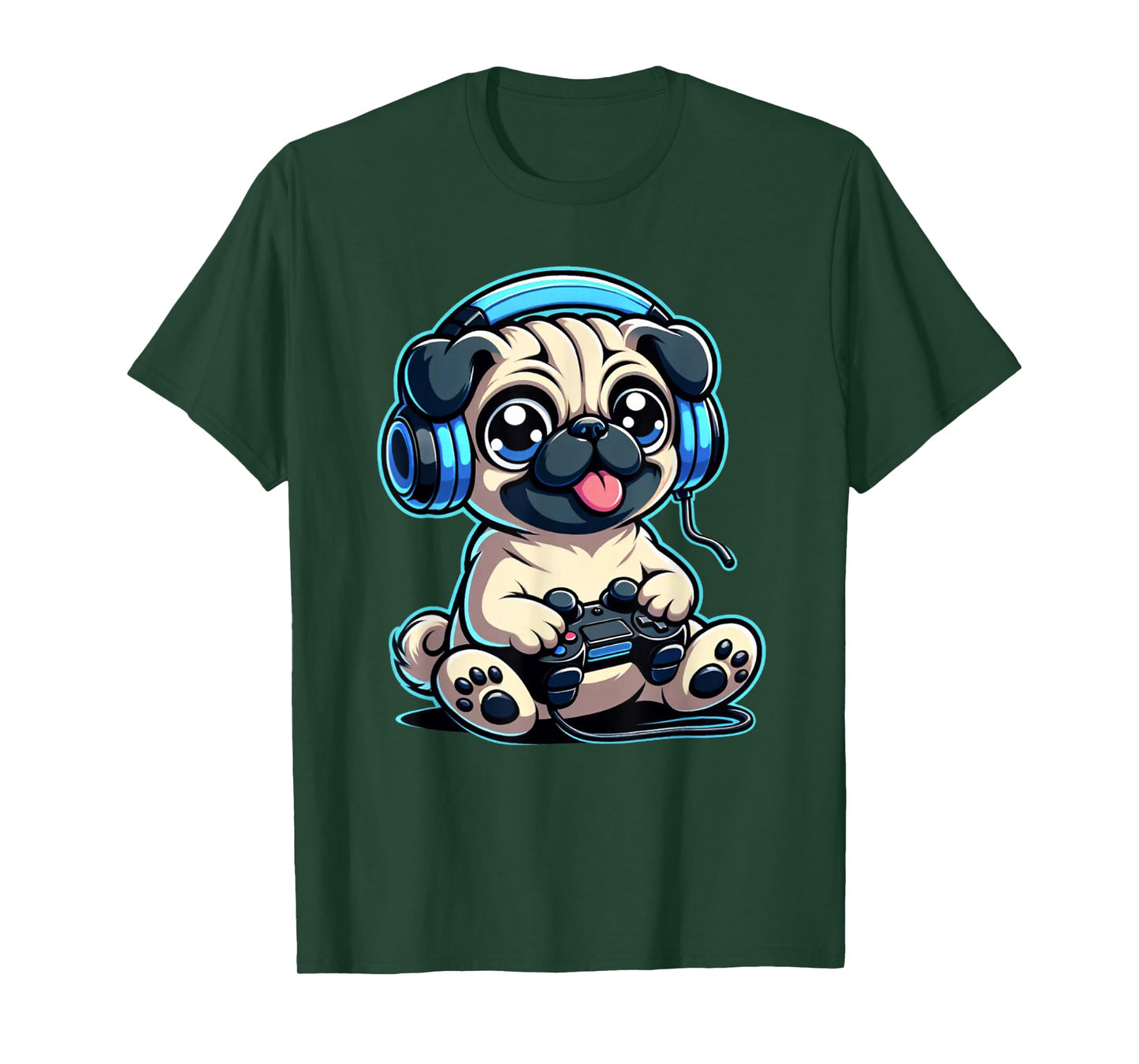 Funny Pug Gamer Dog Gaming Pug Pugs Video Game T-Shirt, Small, Black