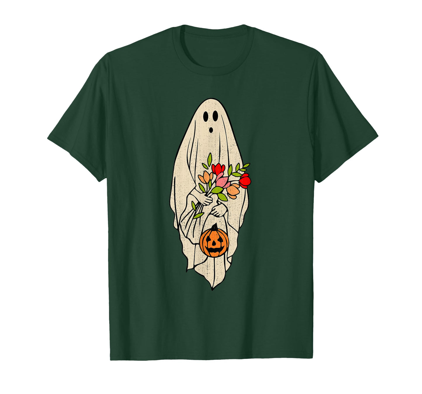 Retro Vintage Ghost Floral Pumpkin Halloween Womens Girls T-Shirt