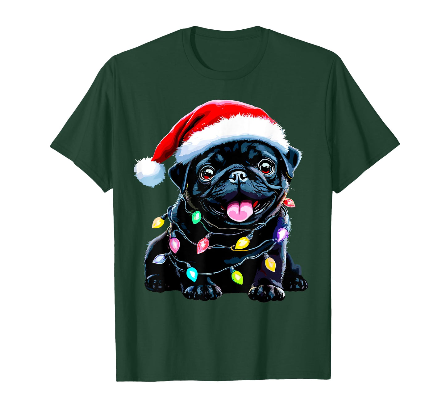 Funny Pug Santa Dog Lover Xmas Christmas Lights Men Women Kids T-Shirt