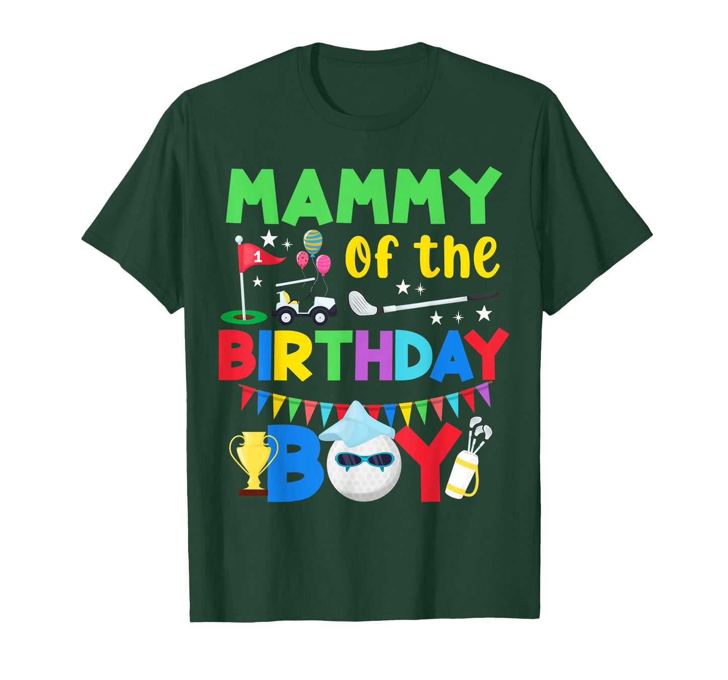 Golf Birthday Boy Party with Ball Cart Trophy for Mammy T-Shirt