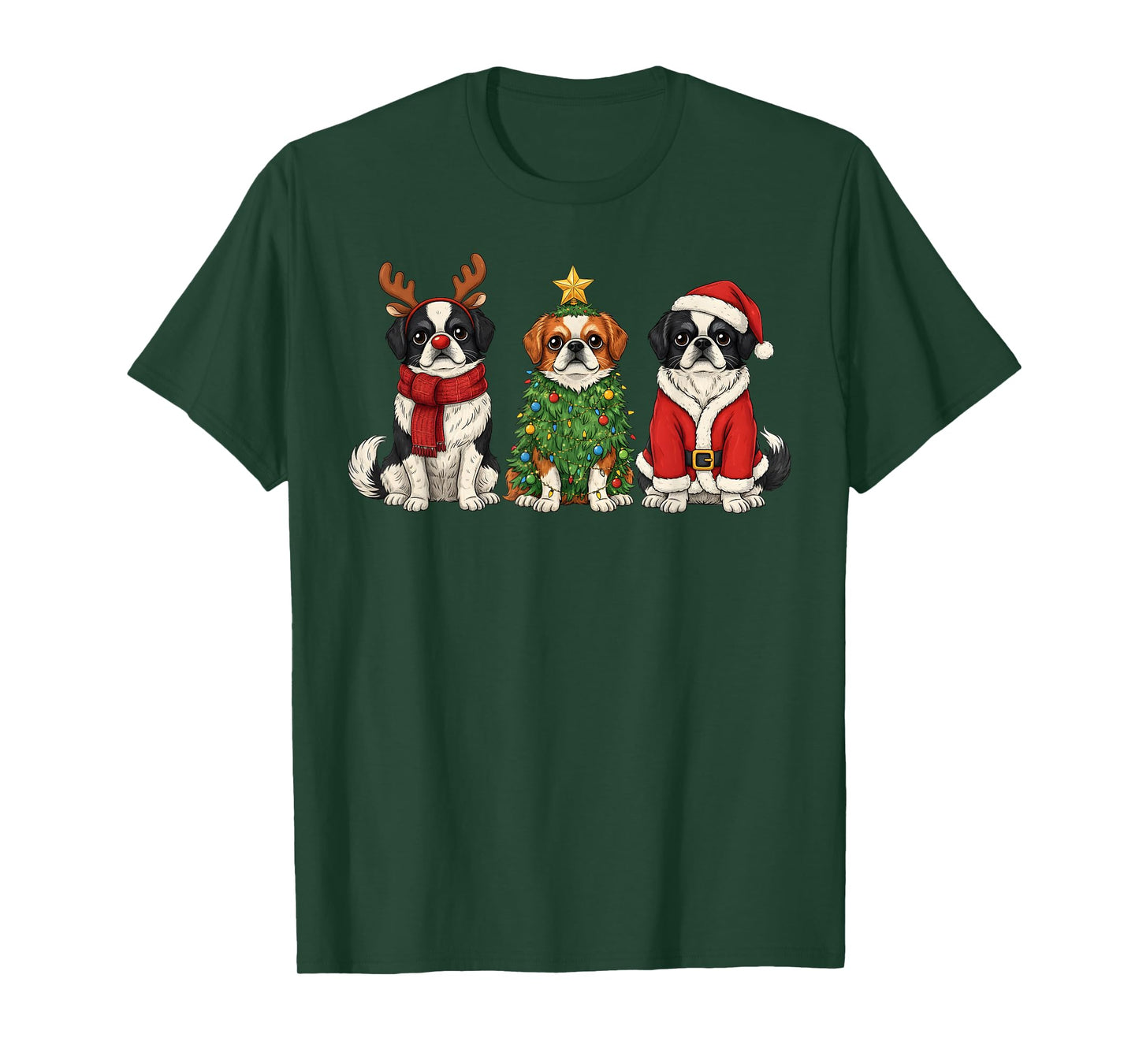 Retro Christmas Japanese Chin Santa Reindeer Dog Lover T-Shirt