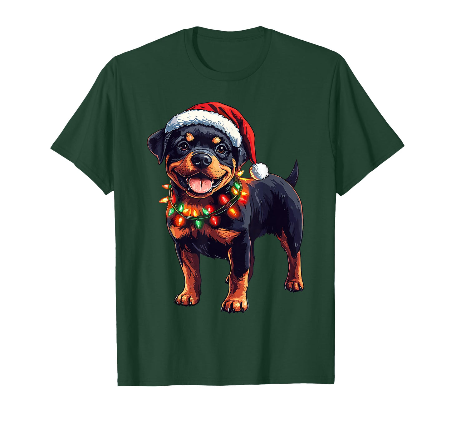 Rottweiler Santa Christmas Tree Lights Xmas Rottie Pajama T-Shirt