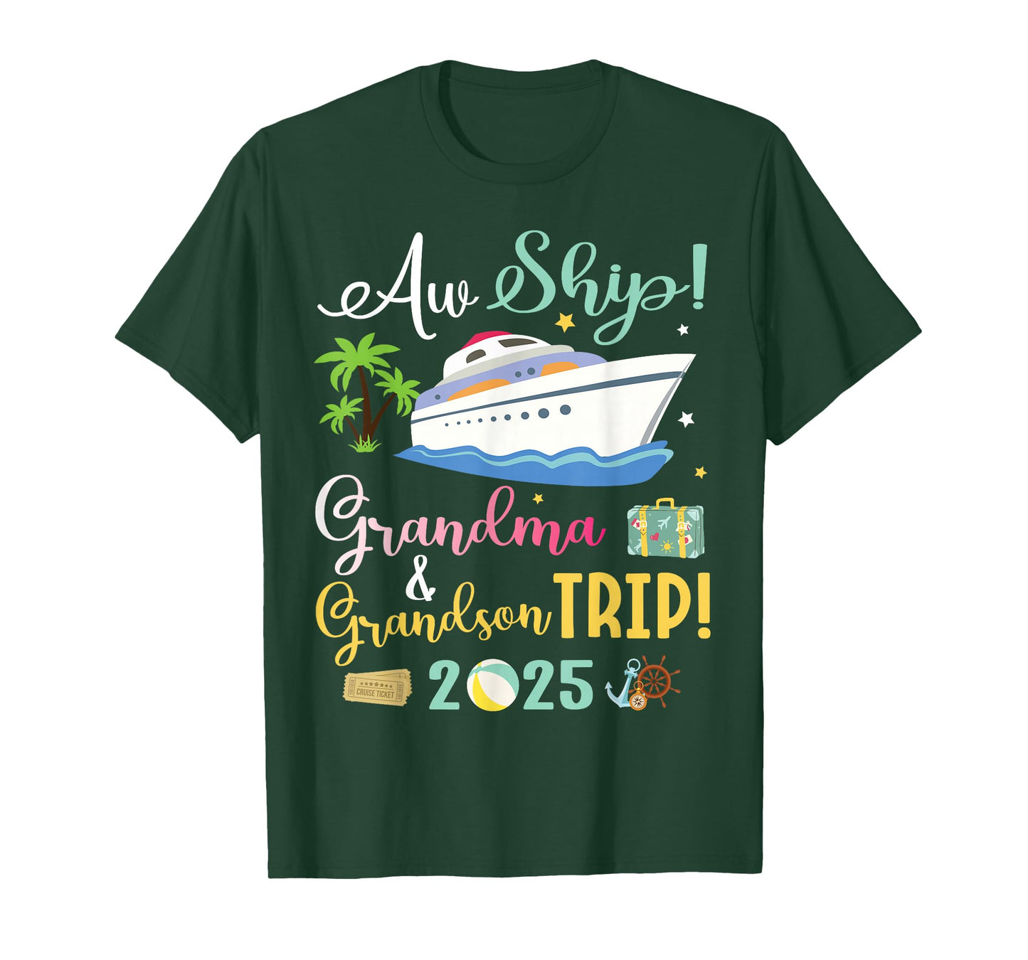 Aw Cruise Ship Grandma & Grandson Trip 2025 Family Vacation T-Shirt