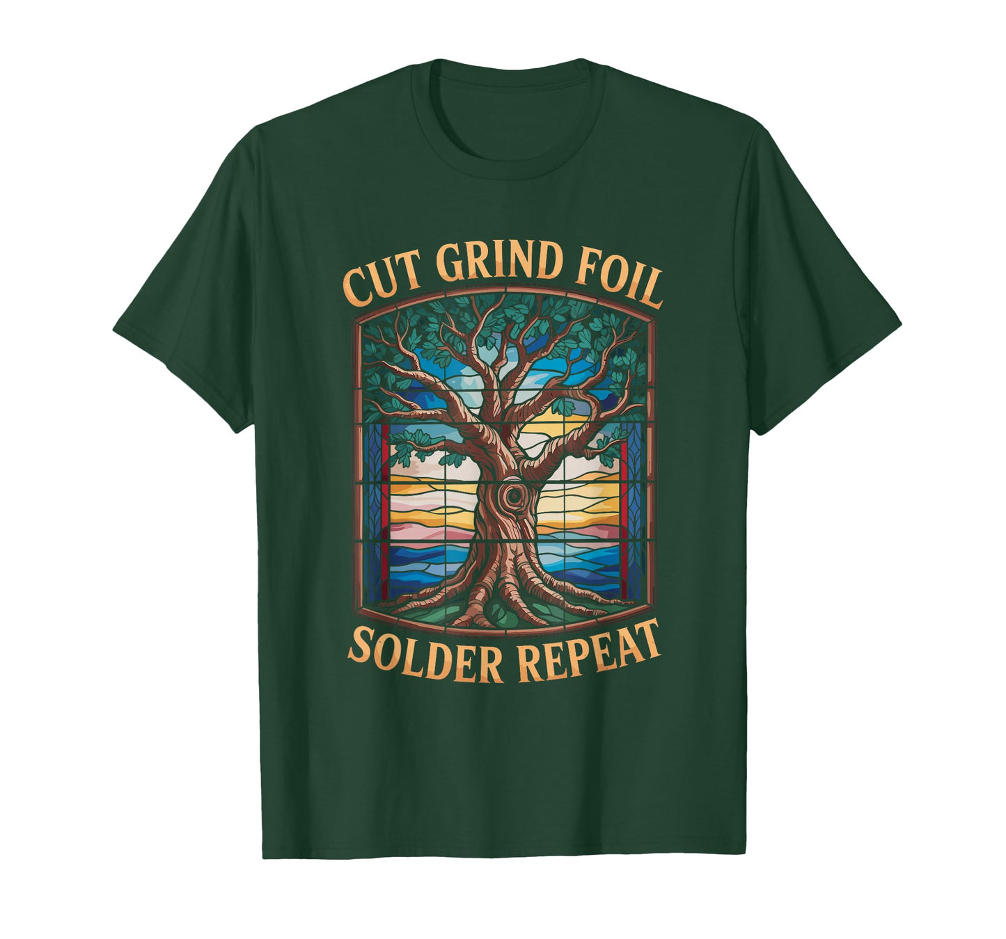 Cut Grind Foil Solder Repeat, Mosaic Art Window Hanging T-Shirt