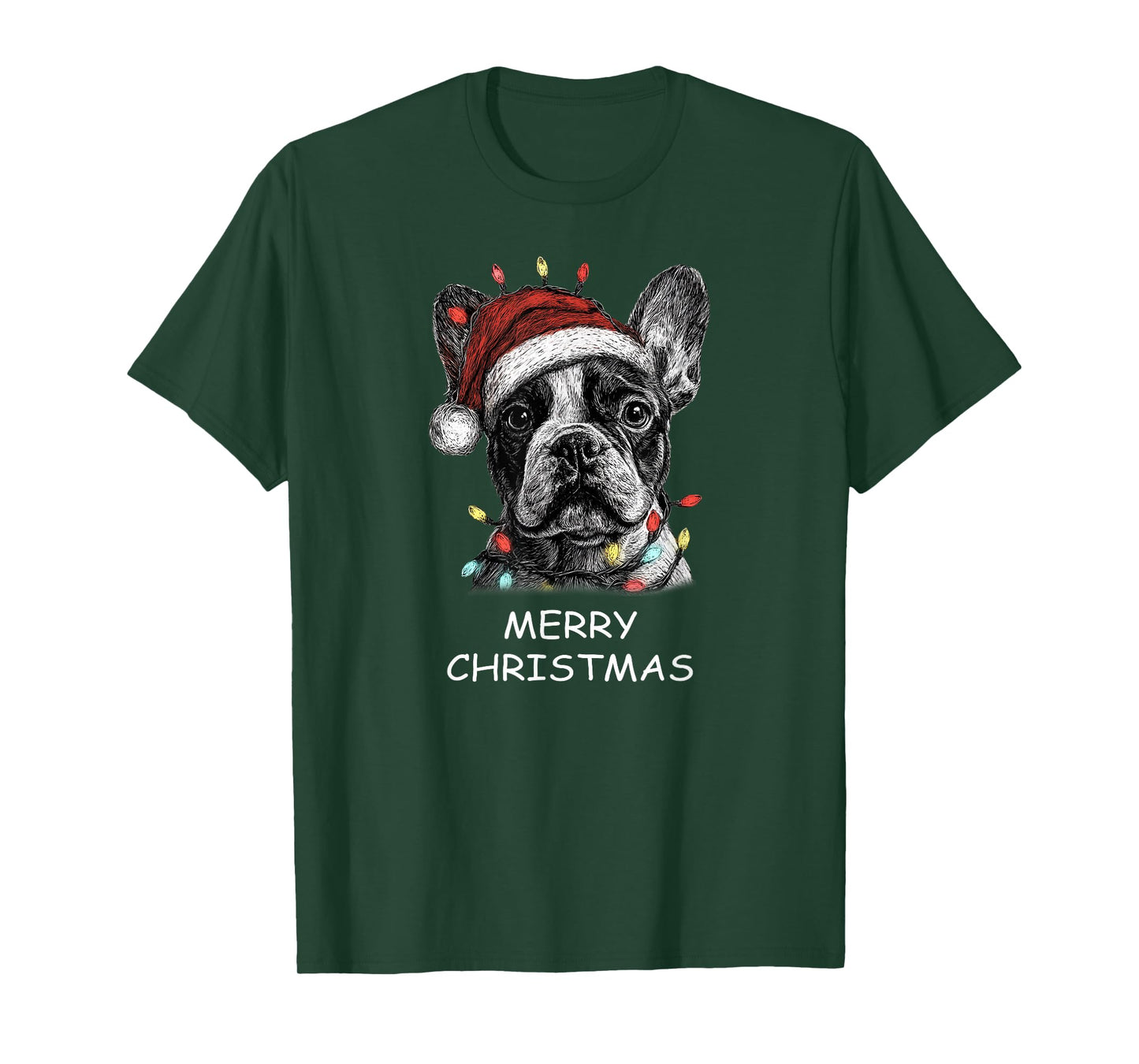Funny French Bulldog Dog Santa Hat Xmas Lights Christmas T-Shirt